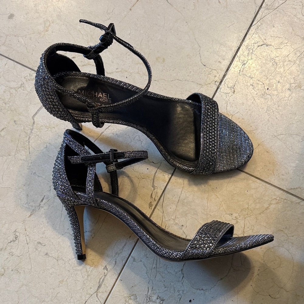 MICHAEL Michael Kors Black Glitter Ankle-Strap Heels
